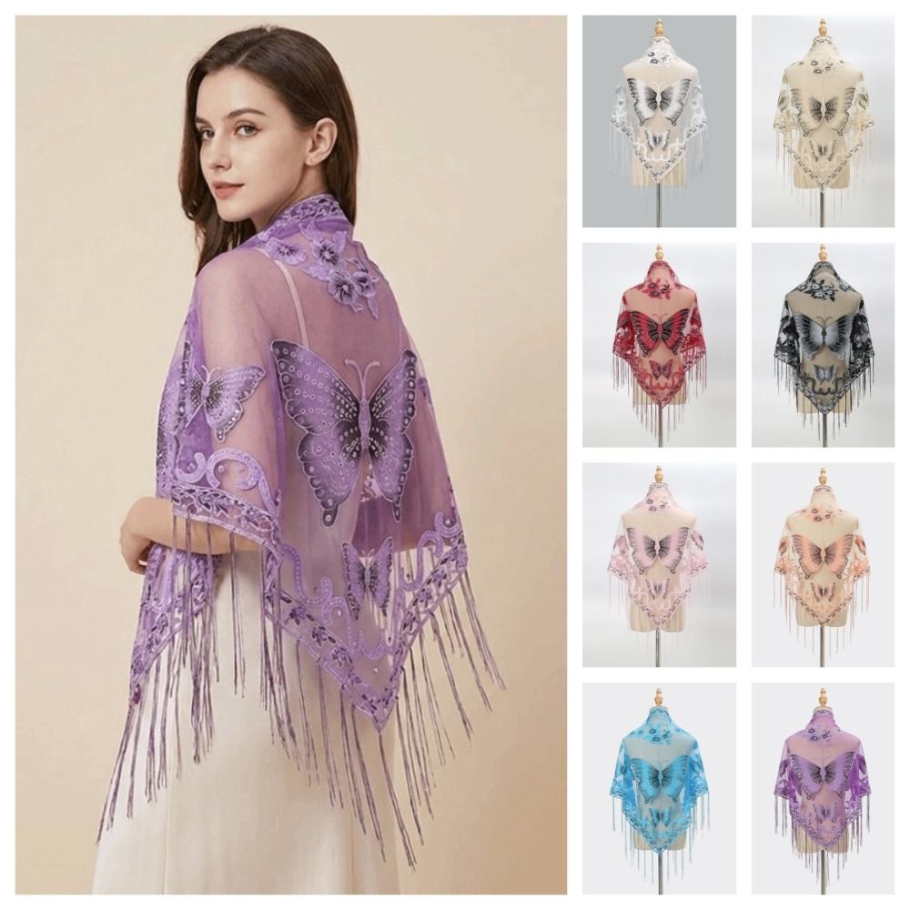 شال مثلث فاخر من الدانتيل المز - مراجعة Tassel Fringe Trim وسعره