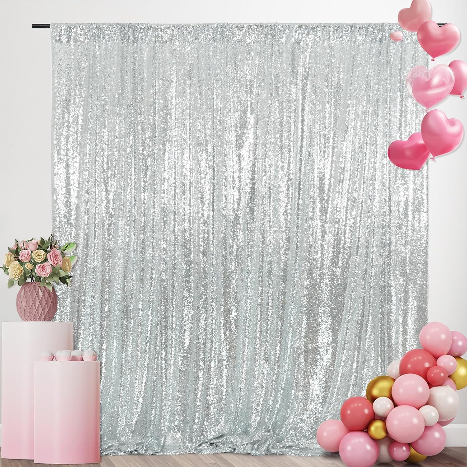 ستائر خلفية من الترتر الفضي، خ - مراجعة Sequin Fabric Panel وسعره